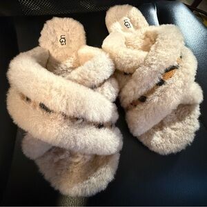 UGG Women's Tan Fuzzy Slippers